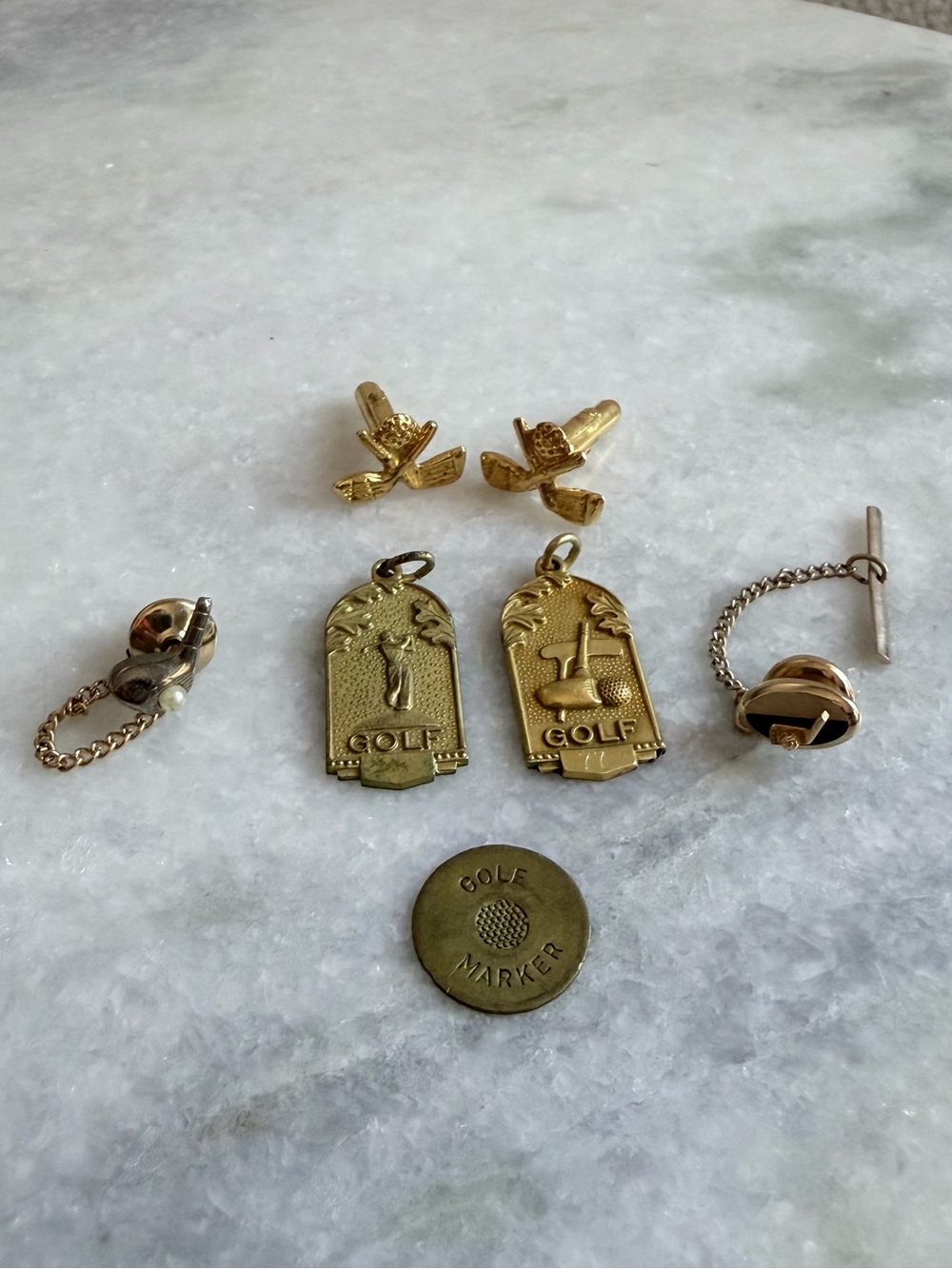 Vintage Gold Tone Golf Cufflink, Tie Tack Set and pendants